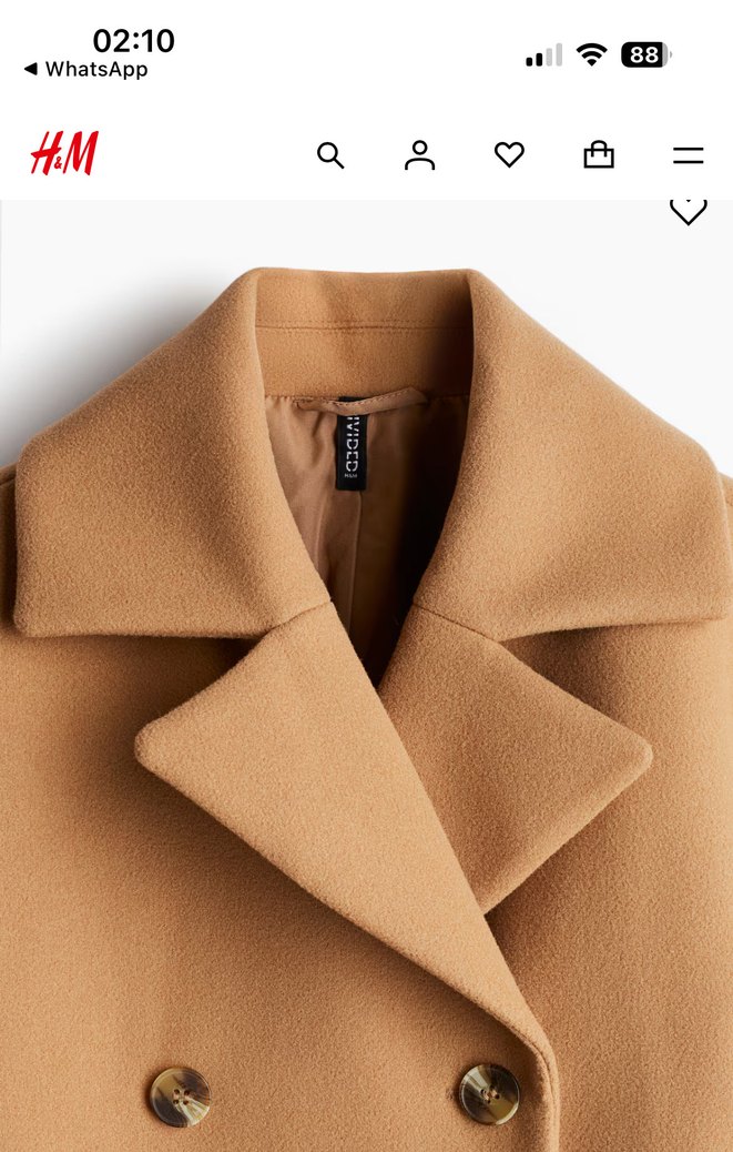 H&M keçeli kruvaze kaban koyu bej - Görsel 2