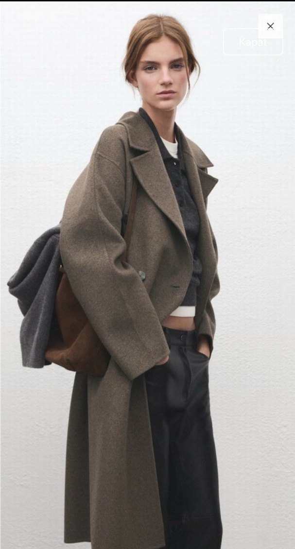 H&M yün orta kahverengi  oversize kaban - Görsel 4