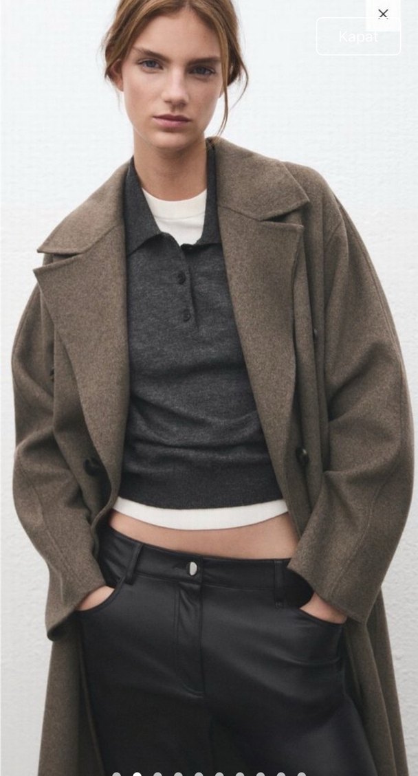 H&M yün orta kahverengi  oversize kaban - Görsel 2