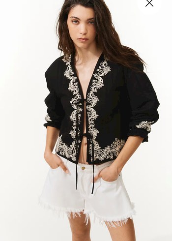 H&M bağcıklı ve işlemeli ceket - Görsel 5