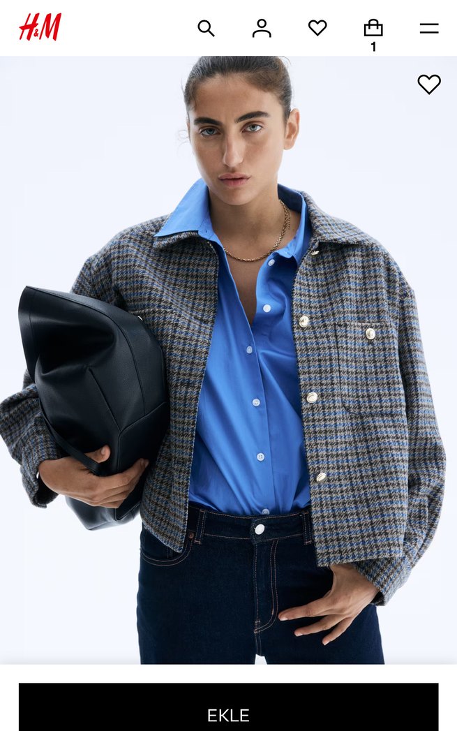 H&M oversize ceket gri kareli - Görsel 2