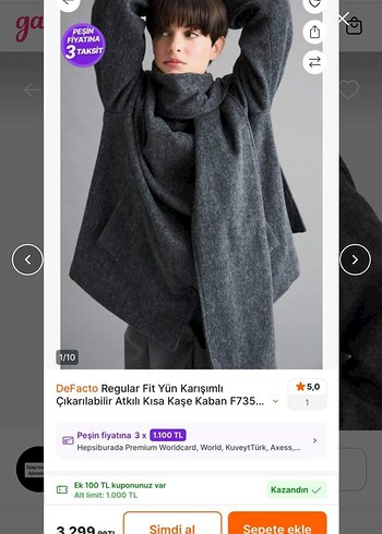 Defacto Gri Yun Karisimli Erkek Atki