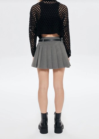 Gri Kemerli Mini Etek - Görsel 3