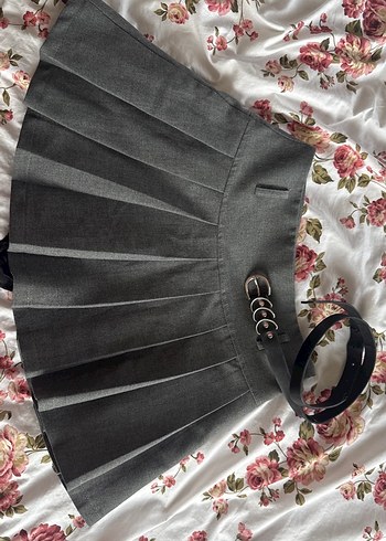 Gri Kemerli Mini Etek - Görsel 5