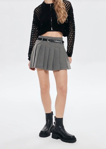 Gri Kemerli Mini Etek - Görsel 2