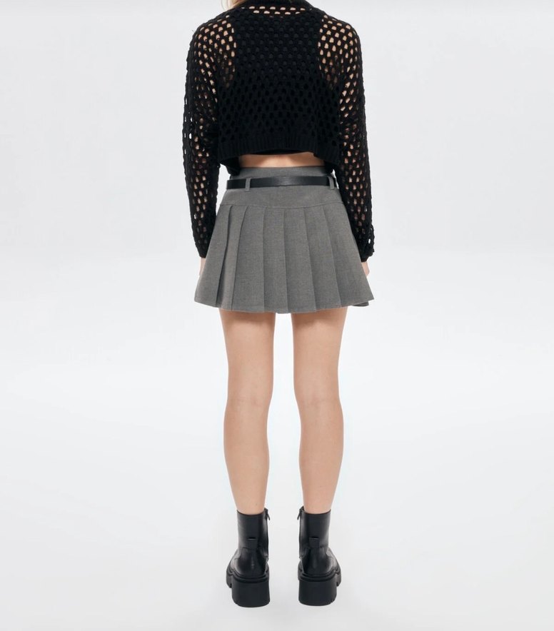 Gri Kemerli Mini Etek - Görsel 3