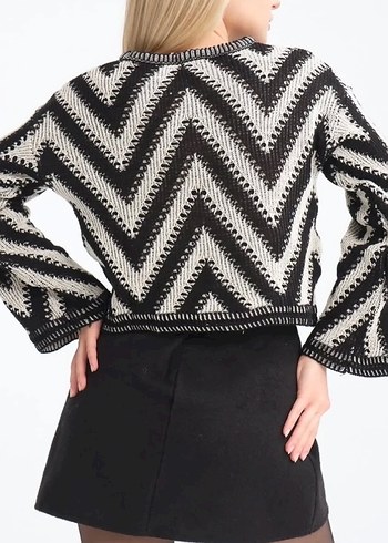 Zebra Desenli Siyah Triko Kadın Kazak - Görsel 2