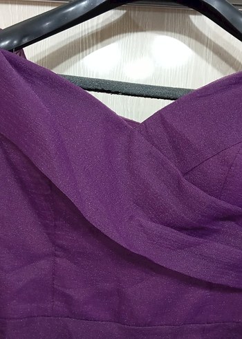 Mor Uzun Kollu Drapeli Kadın Abiye - Görsel 5