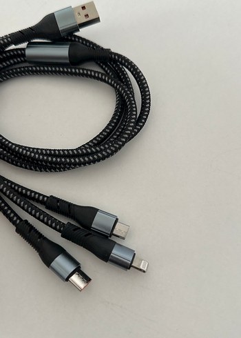 Gri Çoklu Üç Başlı Hızlı Telefon Şarj Kablosu - Görsel 3