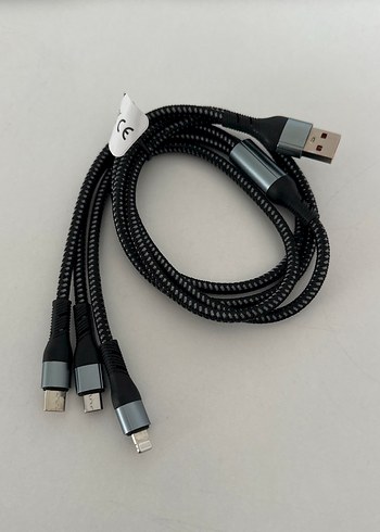 Gri Çoklu Üç Başlı Hızlı Telefon Şarj Kablosu - Görsel 2