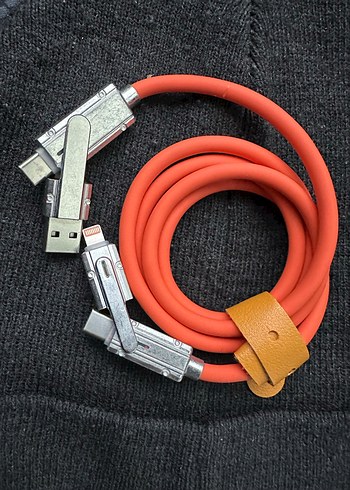 100W Turuncu Renkli Çoklu Uçlu Telefon Şarj Kablosu - Görsel 2