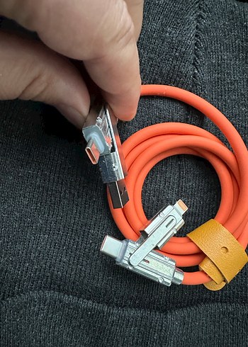 100W Turuncu Renkli Çoklu Uçlu Telefon Şarj Kablosu - Görsel 3
