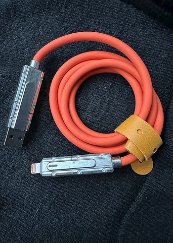 100W Turuncu Renkli Çoklu Uçlu Telefon Şarj Kablosu - Görsel 4