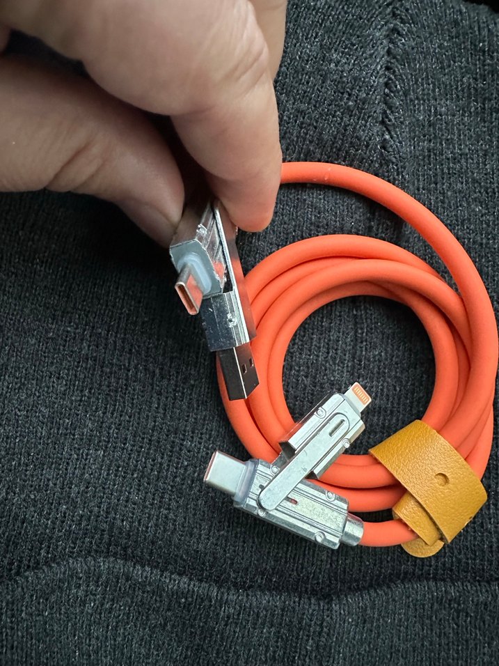 100W Turuncu Renkli Çoklu Uçlu Telefon Şarj Kablosu - Görsel 3