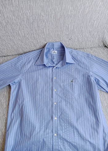 Lacoste Mavi Kısa Kollu Keten Gömlek - Görsel 9