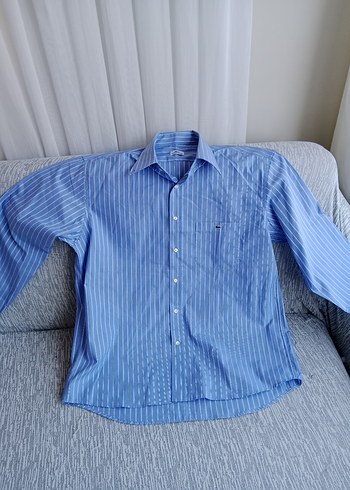 Lacoste Mavi Kısa Kollu Keten Gömlek - Görsel 4