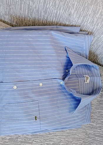 Lacoste Mavi Kısa Kollu Keten Gömlek - Görsel 14