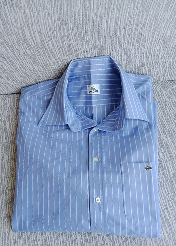 Lacoste Mavi Kısa Kollu Keten Gömlek - Görsel 3