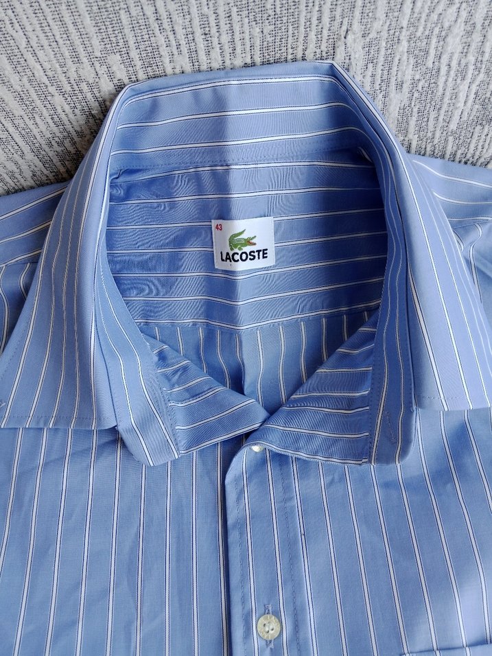 Lacoste Mavi Kısa Kollu Keten Gömlek - Görsel 2