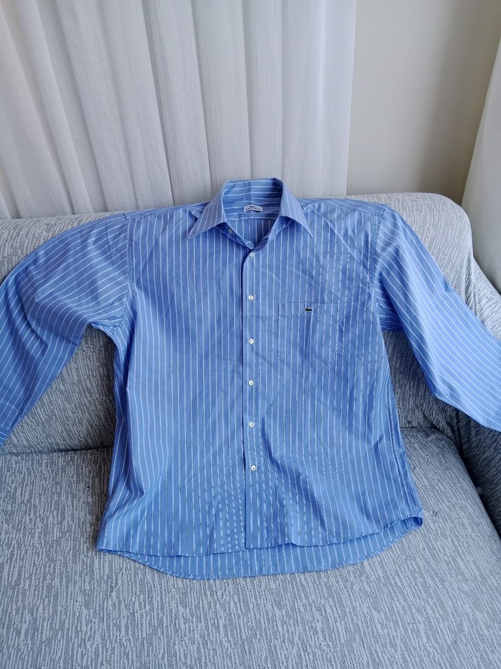 Lacoste Mavi Kısa Kollu Keten Gömlek - Görsel 4