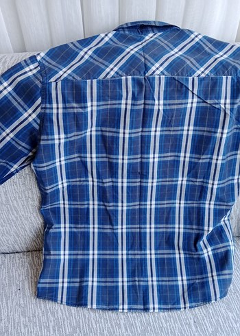 Mavi Kareli Kısa Kollu Erkek Gömlek - Görsel 9