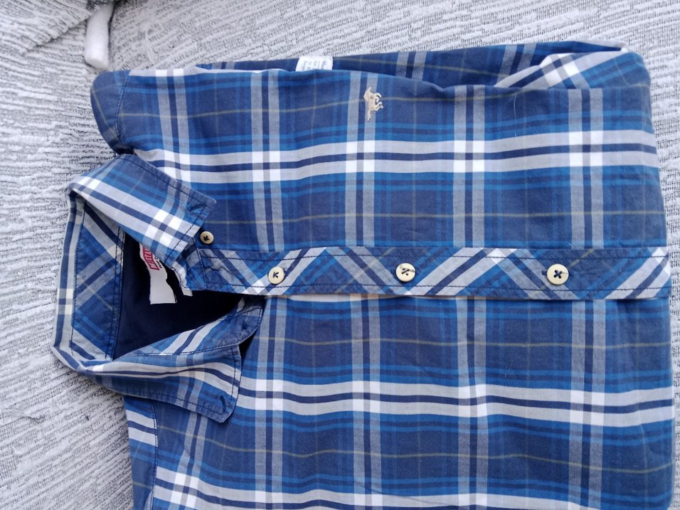 Mavi Kareli Kısa Kollu Erkek Gömlek - Görsel 5