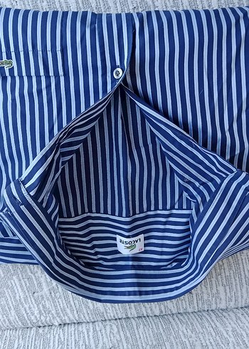 Lacoste Mavi Çizgili Kısa Kollu Erkek Gömlek - Görsel 10