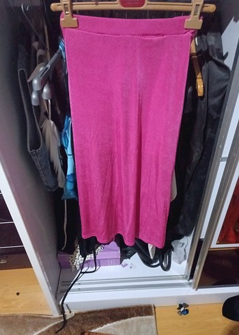 Pembe Drapeli Midi Yırtmaçlı Etek - Görsel 2