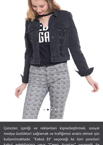 Düğmeli Siyah Kadın Kot Ceket - Görsel 7