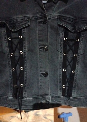 Düğmeli Siyah Kadın Kot Ceket - Görsel 4