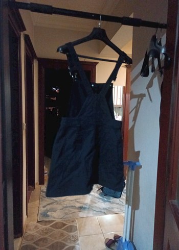 Siyah Düğmeli Denim Salopet Elbise - Görsel 4