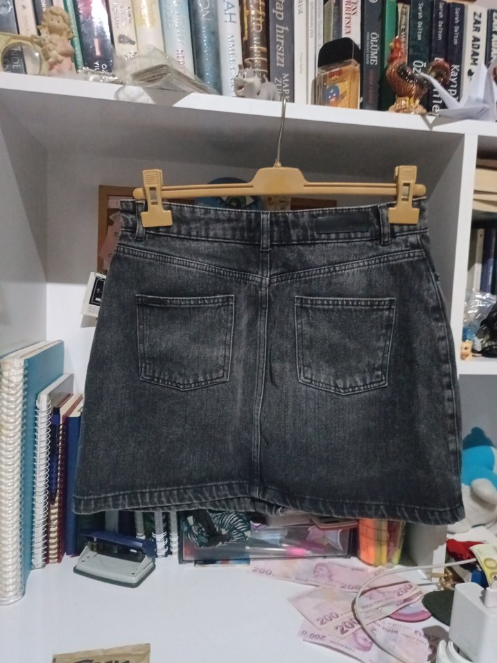 Düğmeli Gri Denim Midi Etek - Görsel 2
