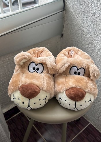 Kahverengi kız- Erkek Çocuk Sıcak Peluş Panduf - Görsel 2