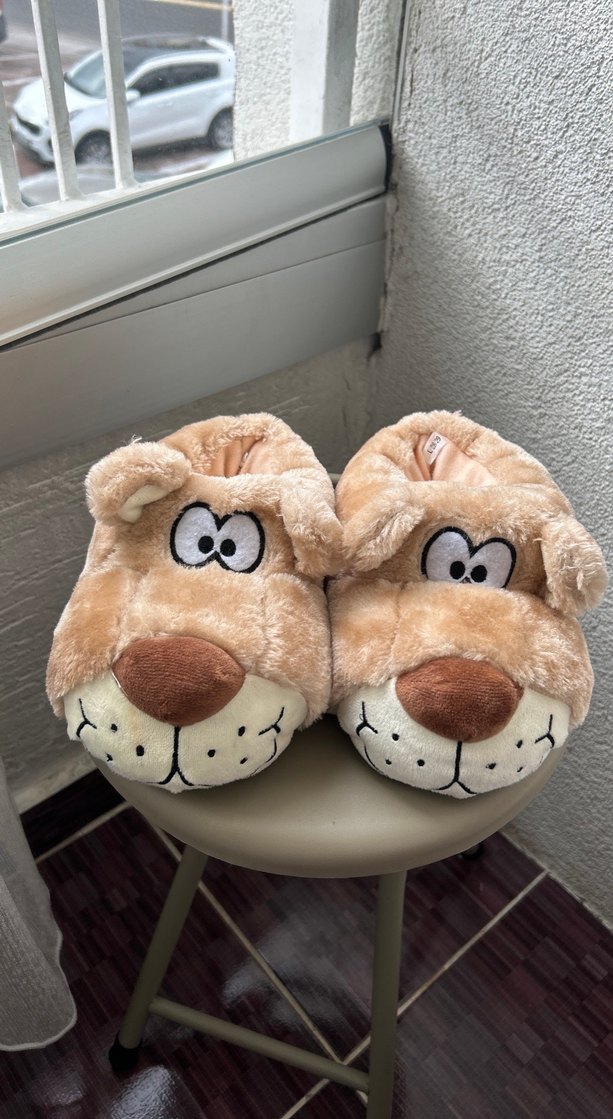 Kahverengi kız- Erkek Çocuk Sıcak Peluş Panduf - Görsel 2