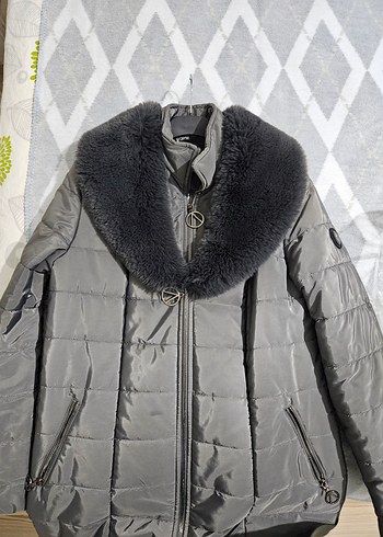 Gri Kürklü Kadın Kışlık Mont - Görsel 5