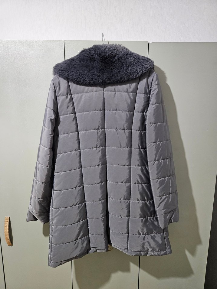 Gri Kürklü Kadın Kışlık Mont - Görsel 4