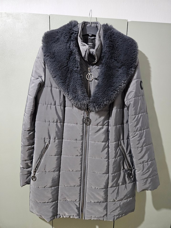 Gri Kürklü Kadın Kışlık Mont - Görsel 2