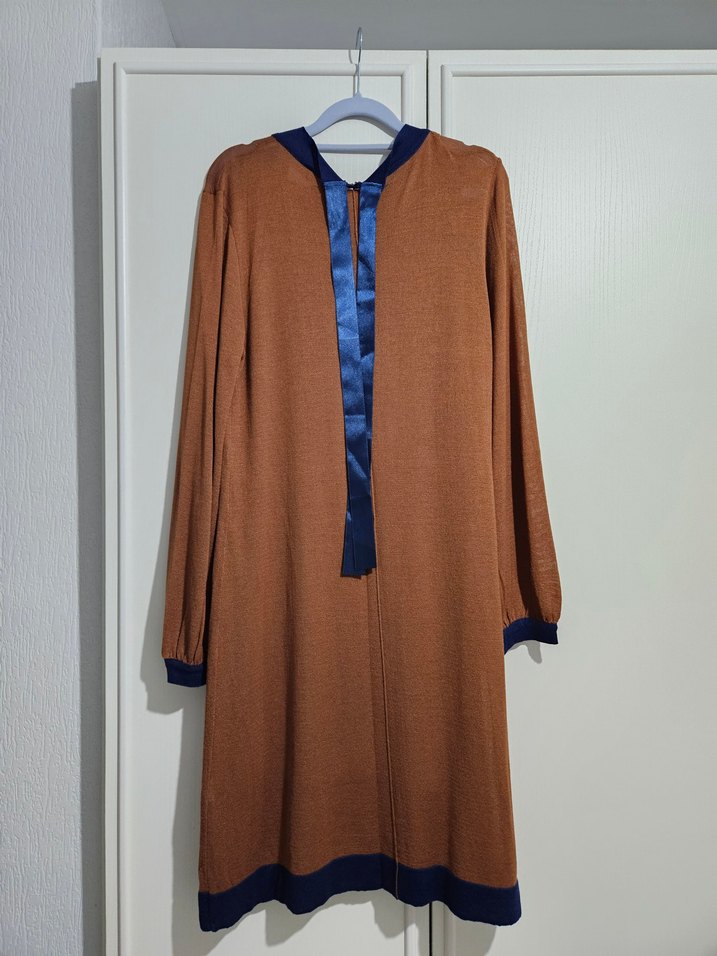 Kahverengi Uzun Kollu Triko Elbise - Görsel 2