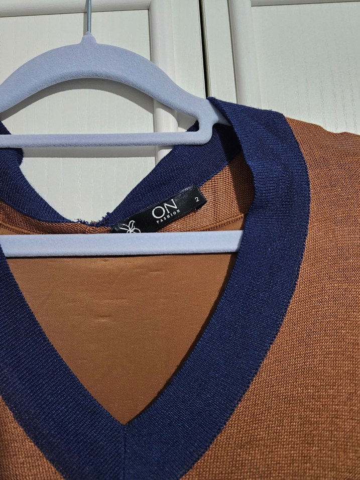 Kahverengi Uzun Kollu Triko Elbise - Görsel 4