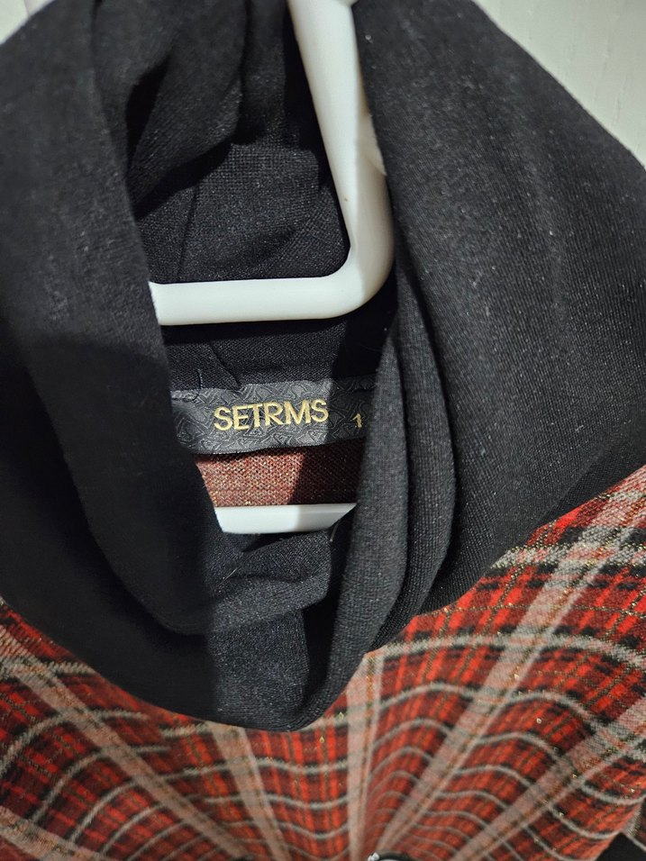 ekoseli kırmızı renk uzun kollu bluz Setrms - Görsel 3