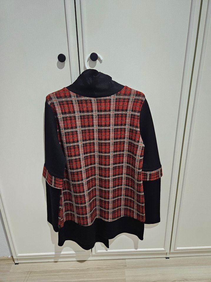 ekoseli kırmızı renk uzun kollu bluz Setrms - Görsel 2