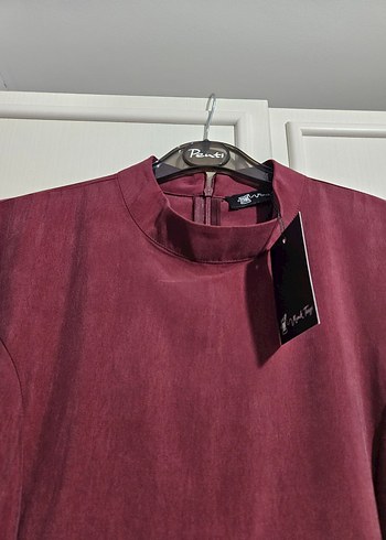 Bordo Tensel Uzun Kollu Uzun Elbise - Görsel 4