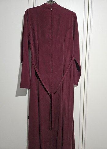 Bordo Tensel Uzun Kollu Uzun Elbise - Görsel 5