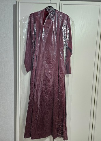 Bordo Tensel Uzun Kollu Uzun Elbise - Görsel 3