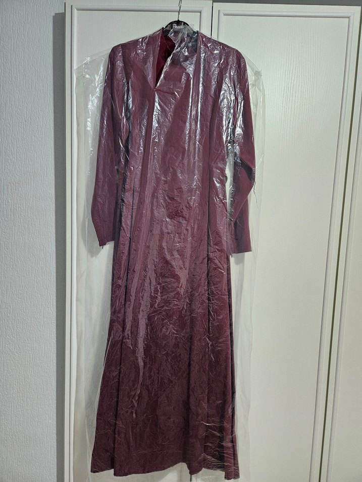 Bordo Tensel Uzun Kollu Uzun Elbise - Görsel 3