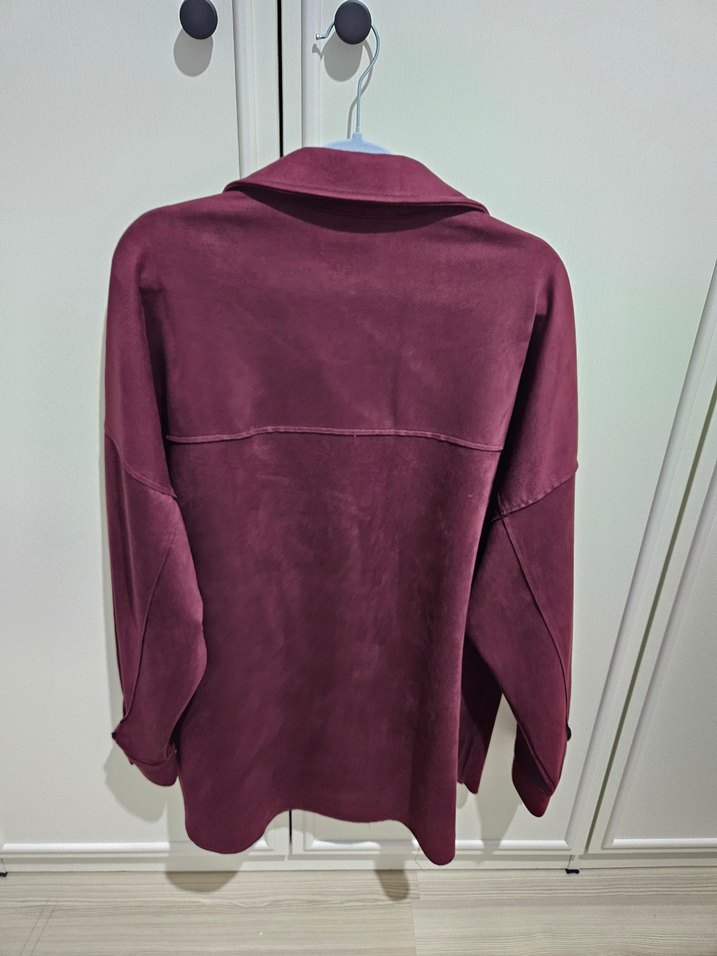 Bordo Süet Düğmeli Salaş Kadın Gömlek - Görsel 2