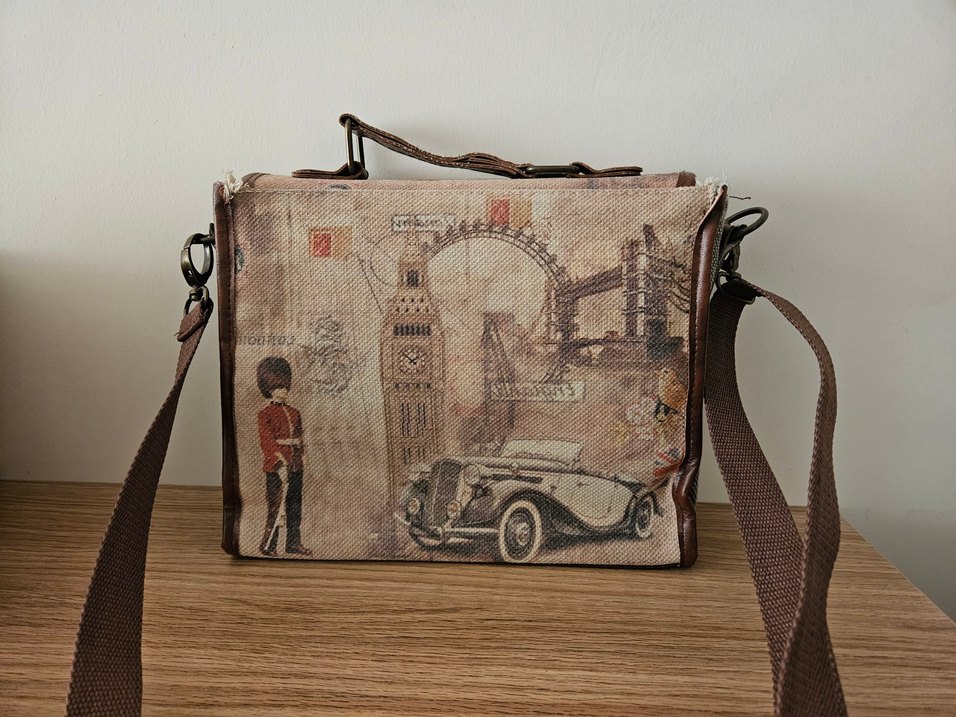 Vintage Baskılı Deri Kadın Çanta - Görsel 3