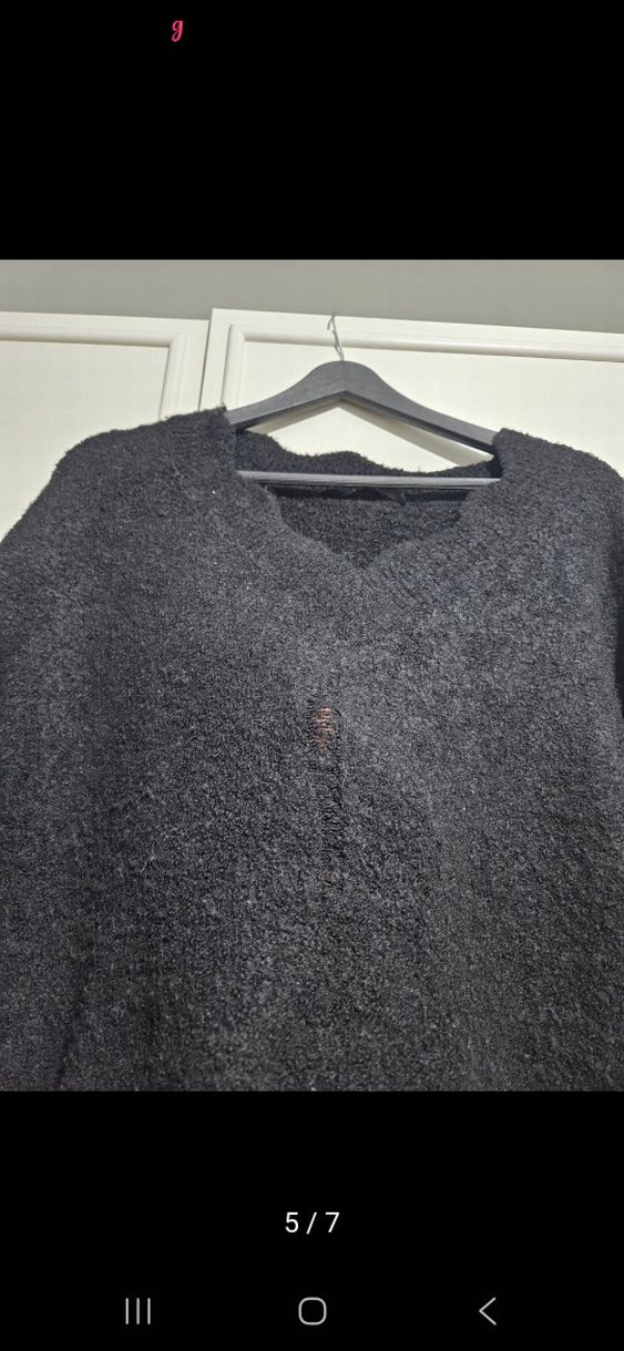 Siyah V Yakalı Örgü Kadın Kazak - Görsel 2