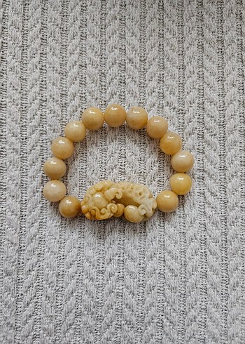 Sarı Boncuklu Yılan Desenli sarı jade dogal taş Kadın Bileklik - Görsel 2