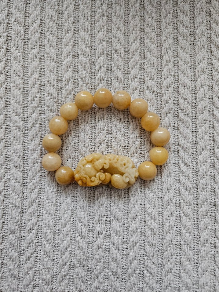 Sarı Boncuklu Yılan Desenli sarı jade dogal taş Kadın Bileklik - Görsel 2